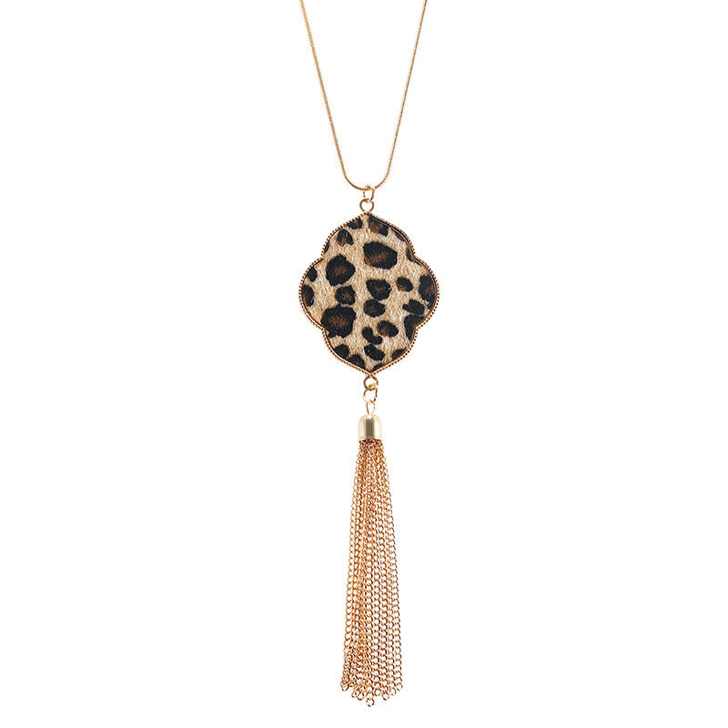 Wholesale Leopard Pattern Tassel Necklace Earrings Bracelet Set
