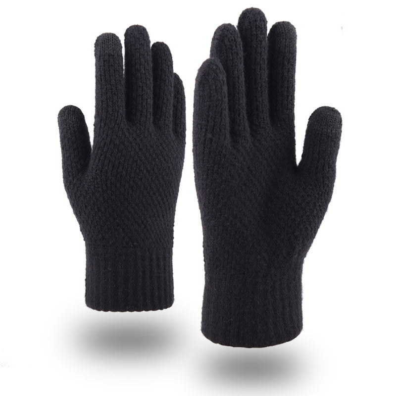 Wholesale New Double-layer Touch Screen Gloves Autumn and Winter Men's Fleece Knitted Gloves