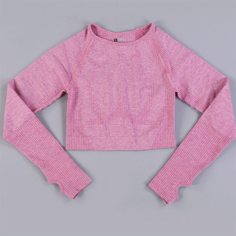 Wholesale Seamless Yoga Suit Little Short-sleeved Jacquard Sports Fitness Suit Quick-drying Seamless Yoga Suit