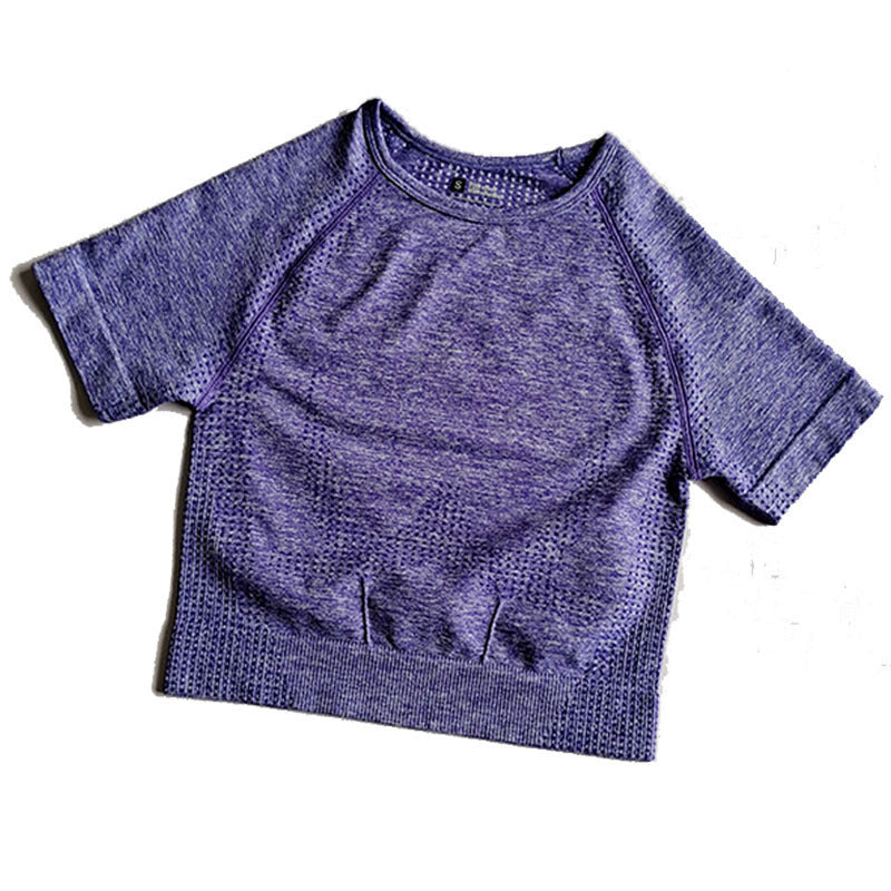 Wholesale Seamless Yoga Suit Little Short-sleeved Jacquard Sports Fitness Suit Quick-drying Seamless Yoga Suit