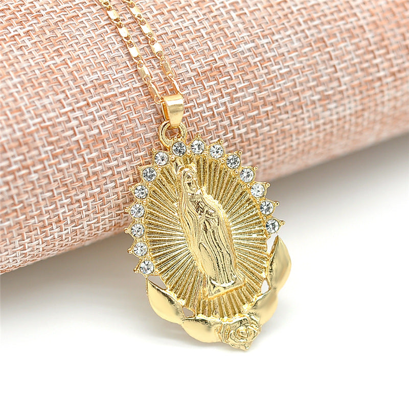 Wholesale Virgin Mary Diamond Religious Totem Pendant Necklace