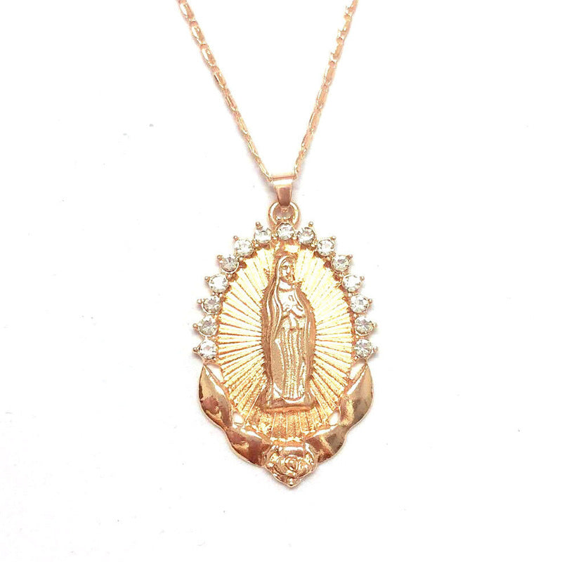 Wholesale Virgin Mary Diamond Religious Totem Pendant Necklace