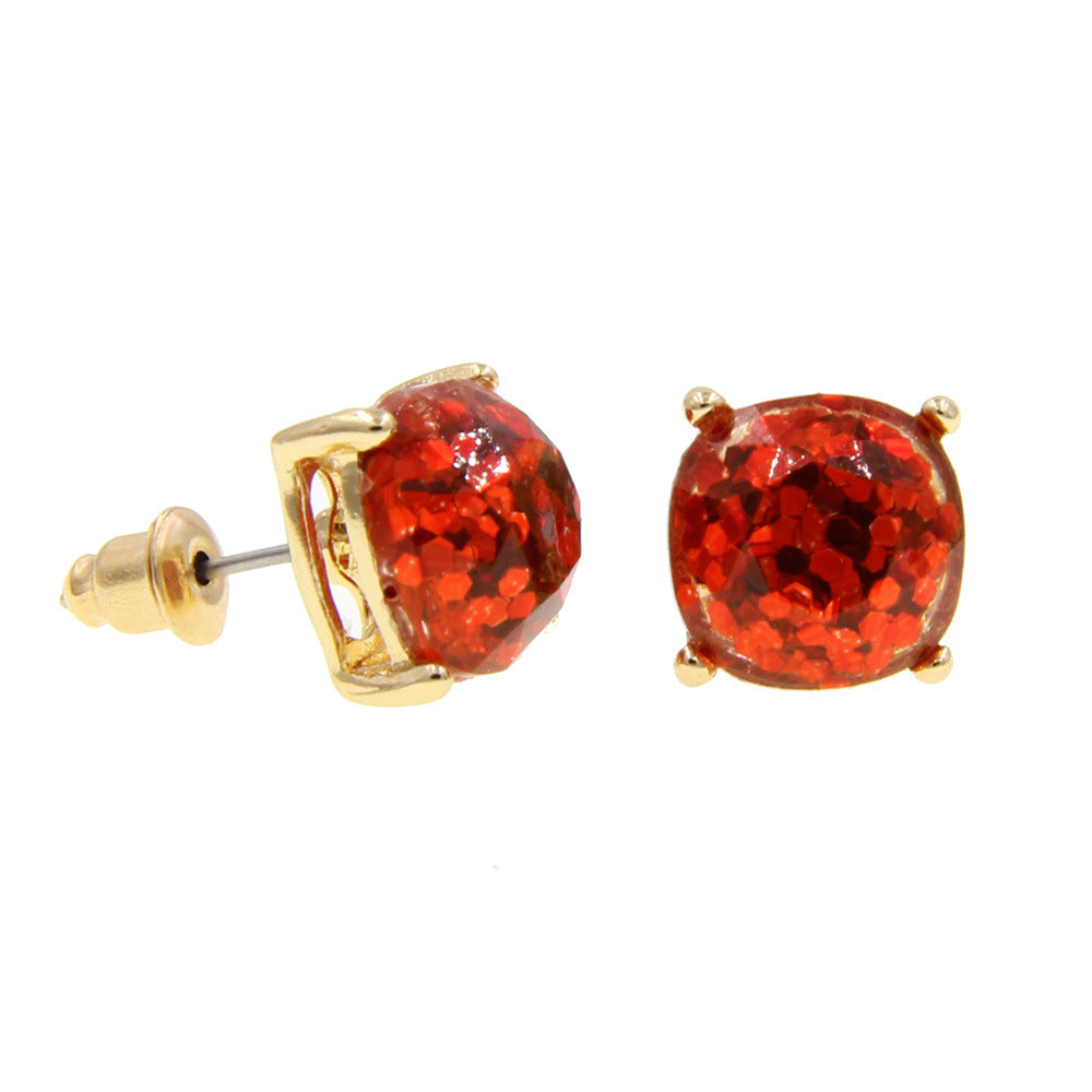 Wholesale Imitation Gemstone Square Sequin Colorful Resin Earrings