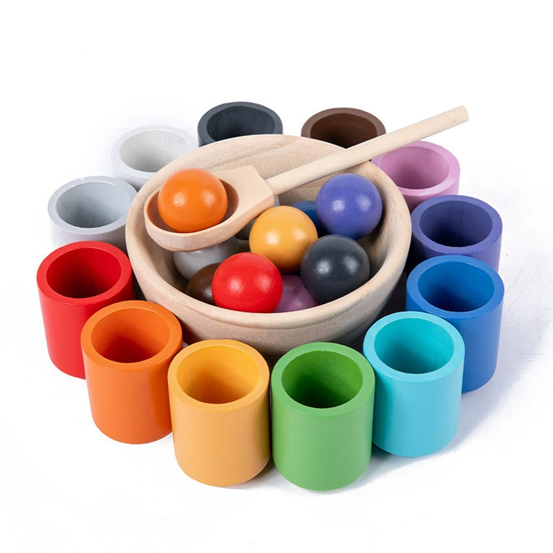 Wholesale Children's New Puzzle Fun 12 Color Ball and Cup Color Classification Wooden Toy Clip Bead Color Recognition Matching Toy