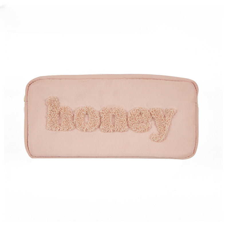 Wholesale Nylon Embroidered Letter Pink Makeup Bags