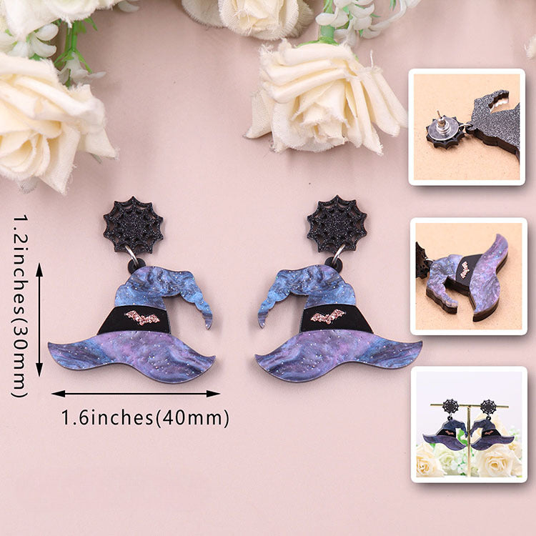Wholesale Halloween Witch Hat Earrings Spider Acrylic Earrings