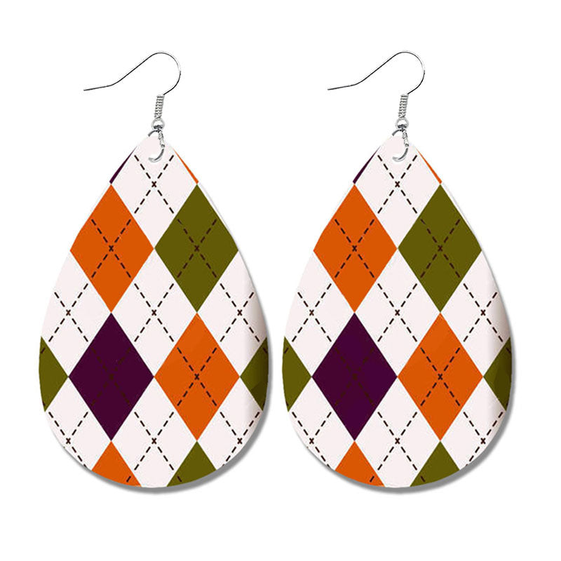 Wholesale Leather Geometric Print Plaid Polka Dot Vintage Earrings