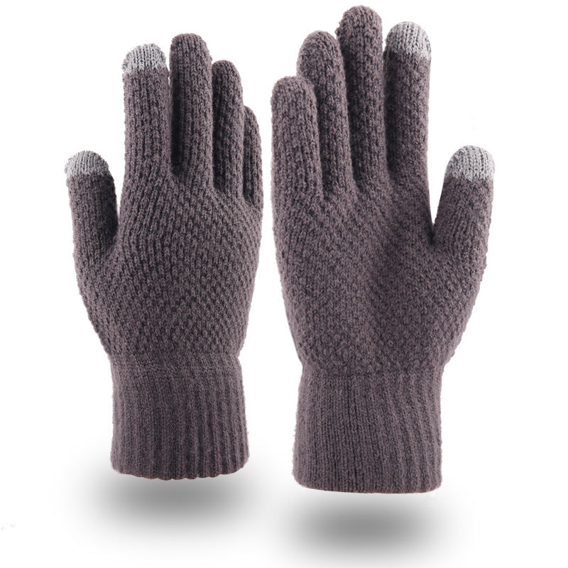 Wholesale New Double-layer Touch Screen Gloves Autumn and Winter Men's Fleece Knitted Gloves