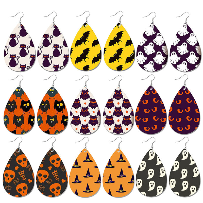 Wholesale  Halloween Bat Ghost Drop Shape Skull Leather Earrings