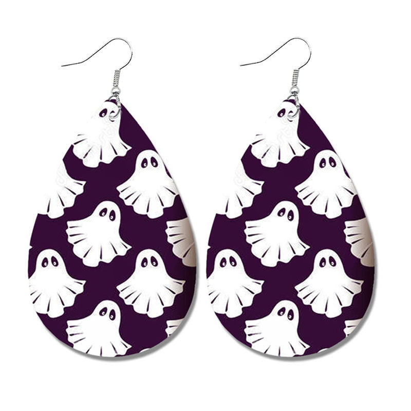 Wholesale  Halloween Bat Ghost Drop Shape Skull Leather Earrings
