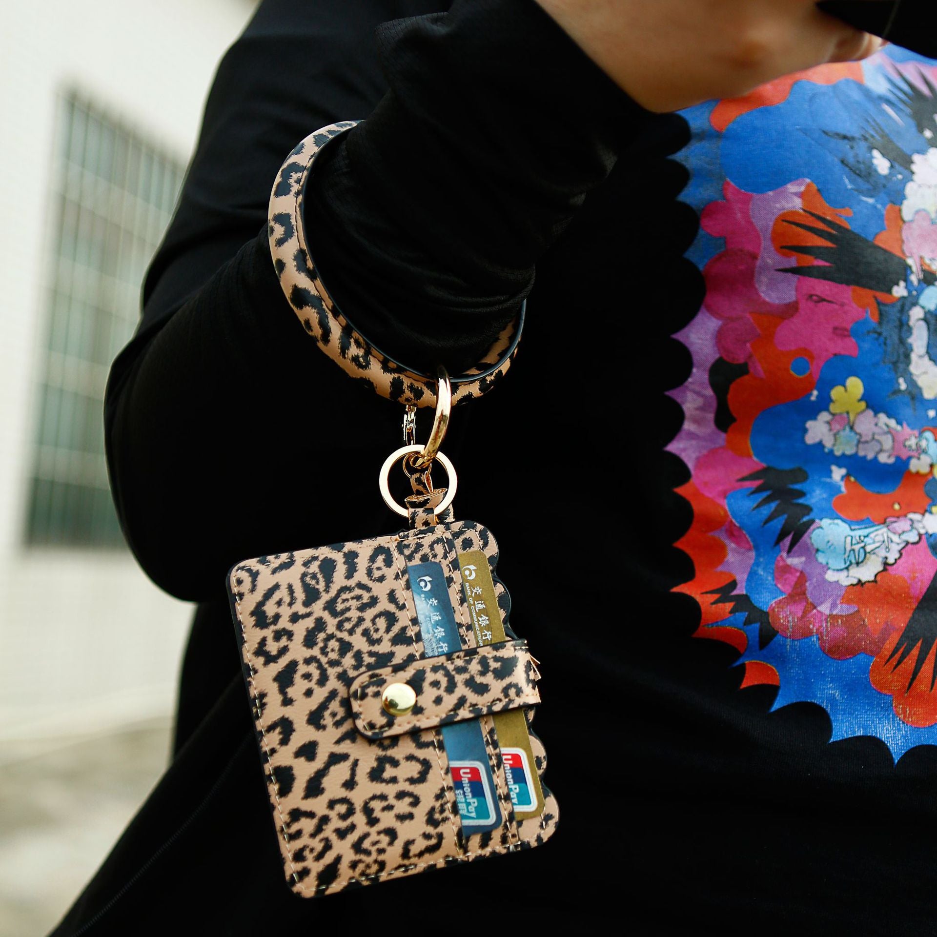 Llavero de muñeca de muñeca de bolsas para la tarjeta de patrón de leopardo de PU