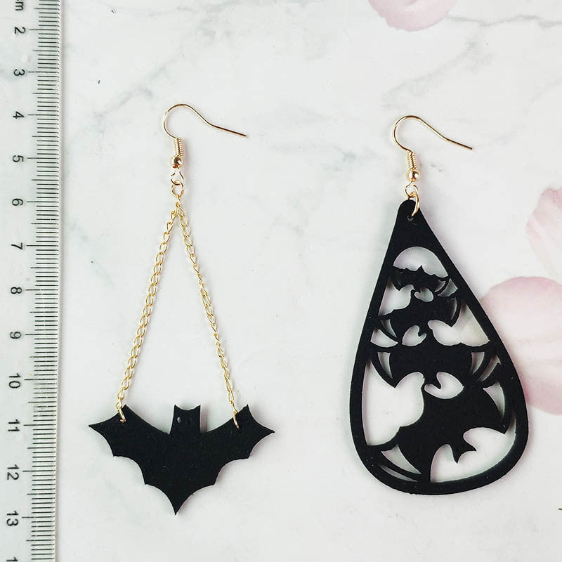 Wholesale 3 Pair/Pack Halloween Hollow Bat Velvet Earrings