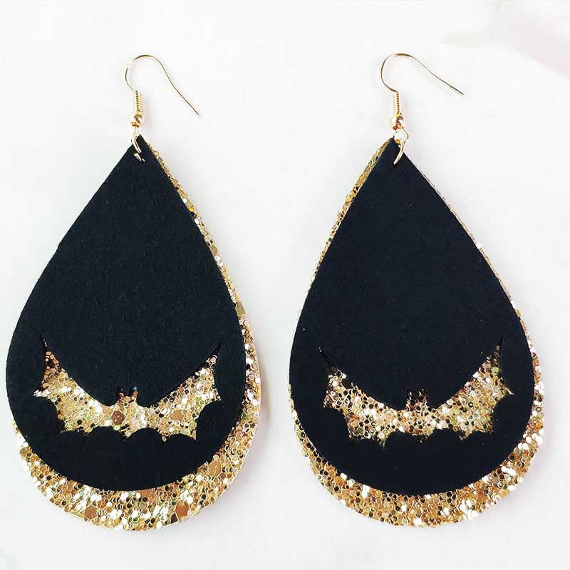 Wholesale 3 Pair/Pack Halloween Hollow Bat Velvet Earrings