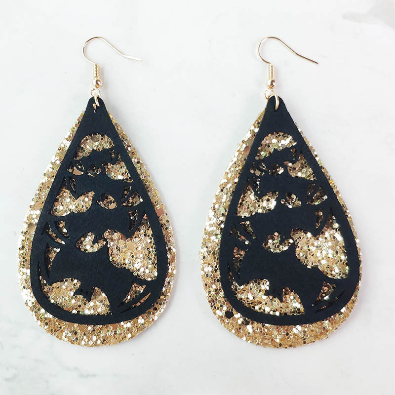 Wholesale 3 Pair/Pack Halloween Hollow Bat Velvet Earrings