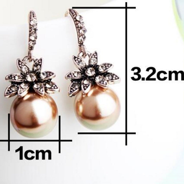 Wholesale Vintage Creative Pearl Sunflower Diamond Earrings