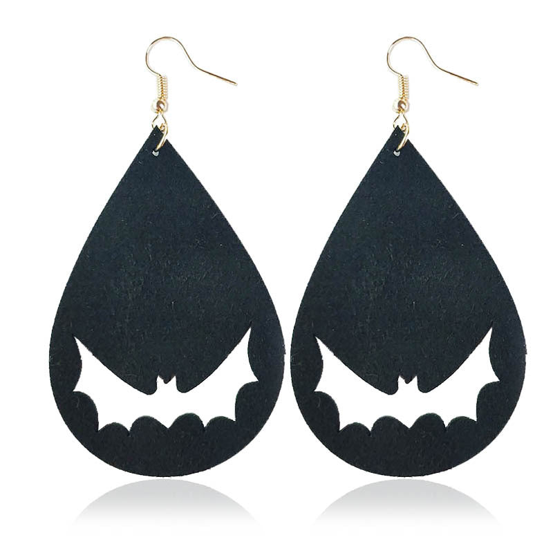 Wholesale 3 Pair/Pack Halloween Hollow Bat Velvet Earrings