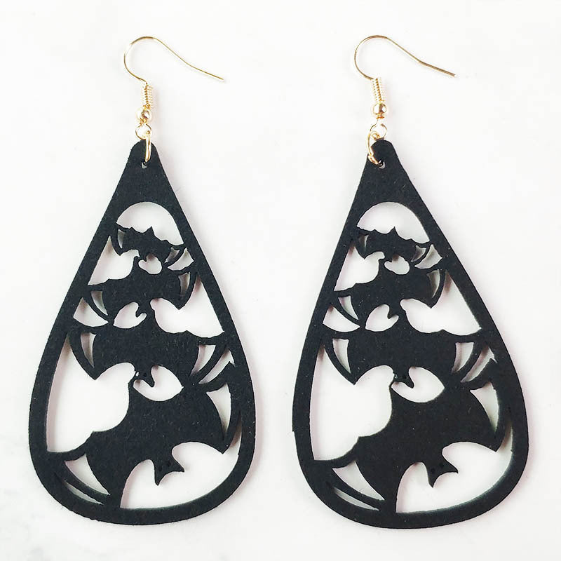 Wholesale 3 Pair/Pack Halloween Hollow Bat Velvet Earrings