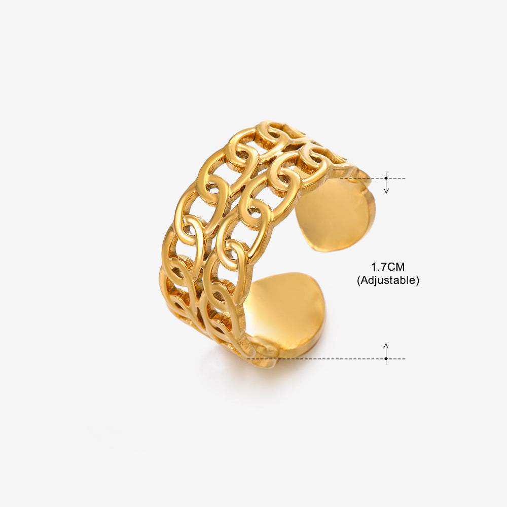 Wholesale Open Adjustable Chain Gold Stainless Steel Ring