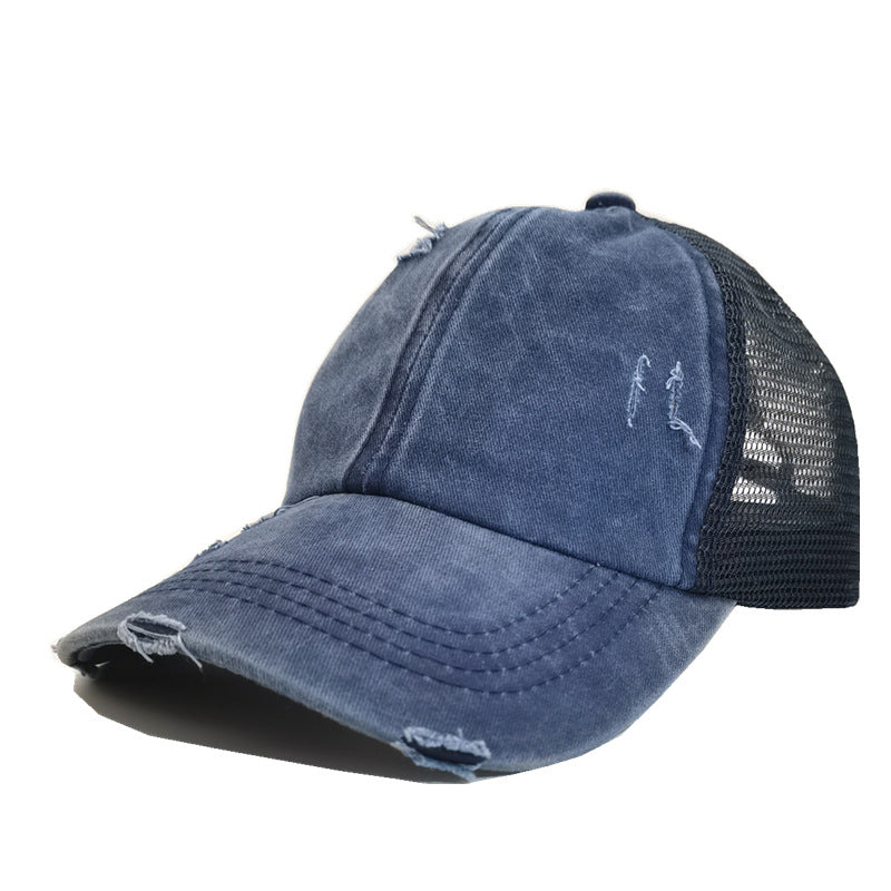 Wholesale Summer, spring and autumn light board old outdoor sunscreen grid washed ponytail baseball cap