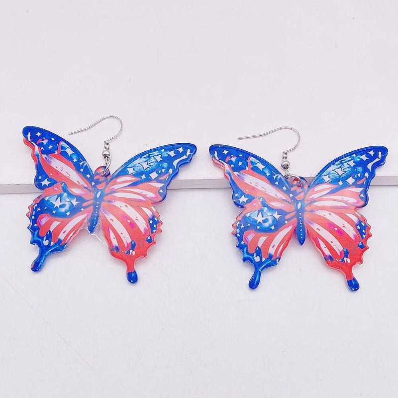 Wholesale Independence Day Acrylic Colorful 3D Butterfly Earrings