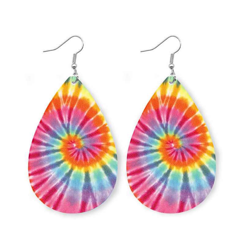 Wholesale 2 pairs/pack Blue and White Porcelain Tie-Dye Leather Earrings