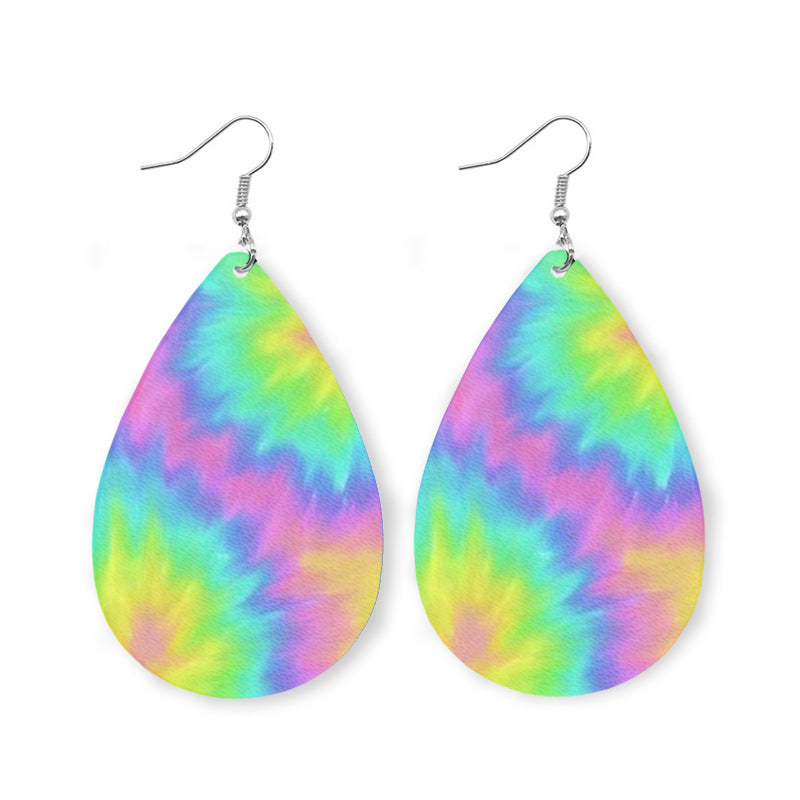 Wholesale 2 pairs/pack Blue and White Porcelain Tie-Dye Leather Earrings