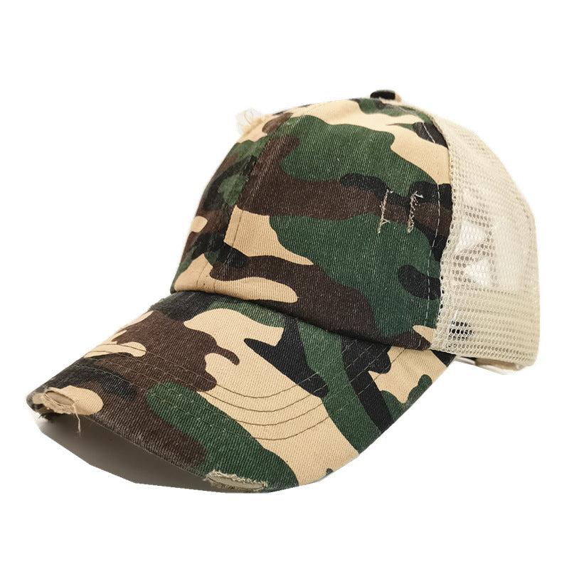 Wholesale Summer, spring and autumn light board old outdoor sunscreen grid washed ponytail baseball cap