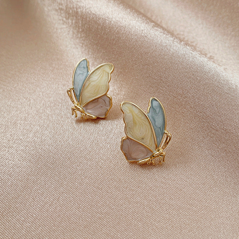 Wholesale Drip Oil Butterfly Color Alloy Earrings