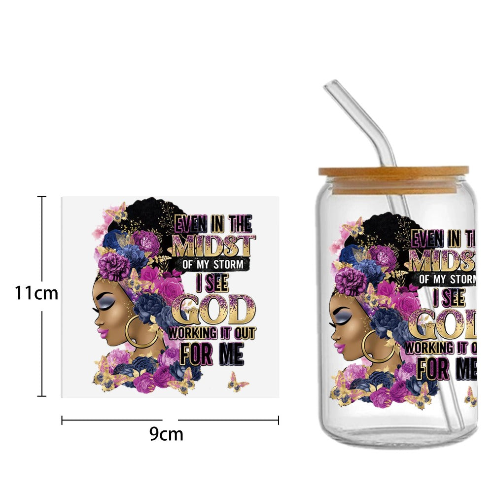 Wholesale Black Girl Series UV DTF Transfer Crystal Cup Sticker