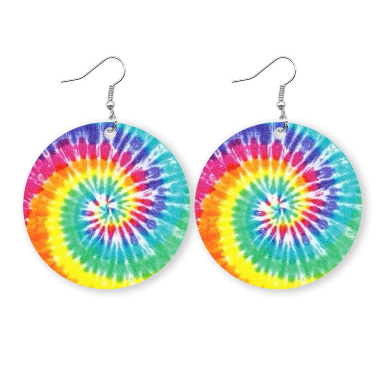 Wholesale 2 pairs/pack Blue and White Porcelain Tie-Dye Leather Earrings