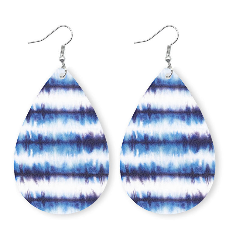 Wholesale 2 pairs/pack Blue and White Porcelain Tie-Dye Leather Earrings