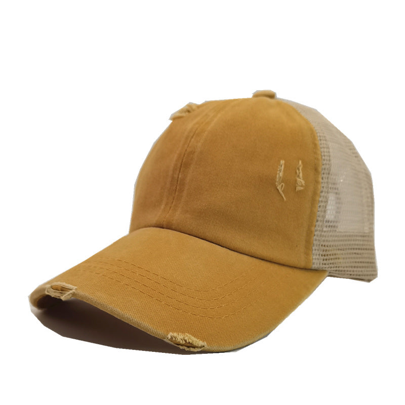 Wholesale Summer, spring and autumn light board old outdoor sunscreen grid washed ponytail baseball cap