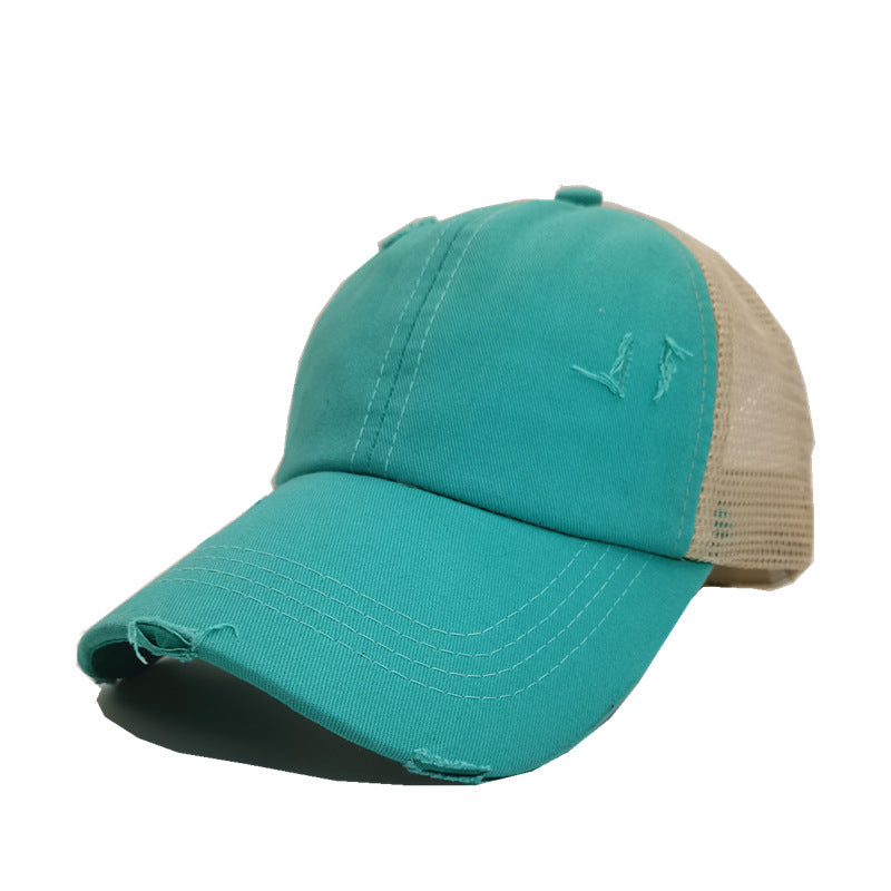 Wholesale Summer, spring and autumn light board old outdoor sunscreen grid washed ponytail baseball cap