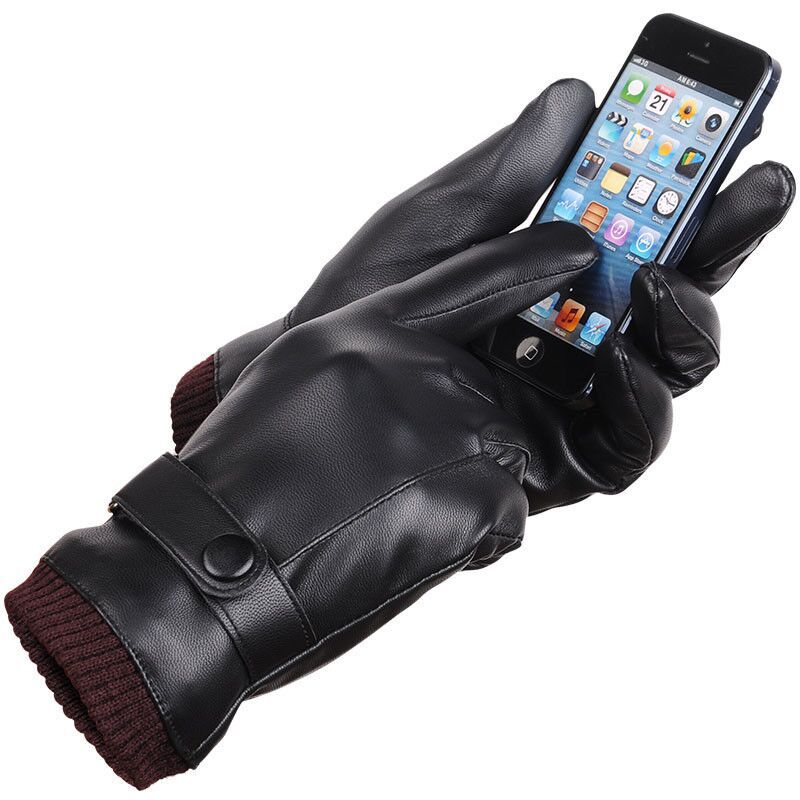 Wholesale Men's Autumn Winter Leather PU Touch Screen Gloves