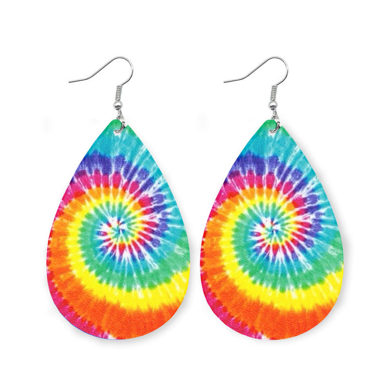 Wholesale 2 pairs/pack Blue and White Porcelain Tie-Dye Leather Earrings