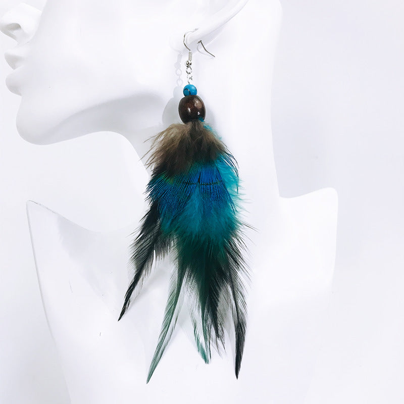 Wholesale Ancient Bohemian Peacock Feather Earrings