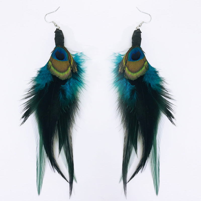 Pendientes al por mayor 2Pair/Pack Peacock Feather