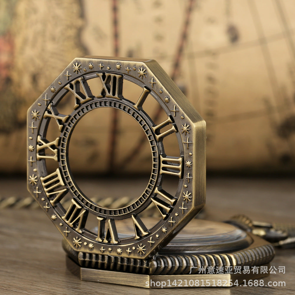 Wholesale Engraved dual display Roman octagonal manual vintage mechanical watch