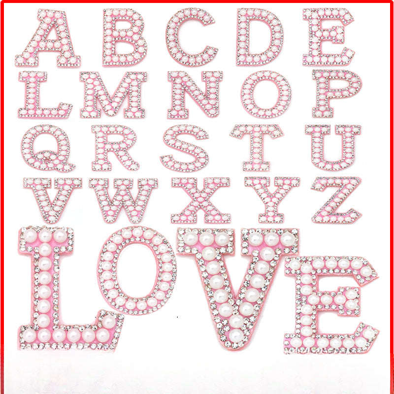 Wholesale 10pcs Hot Diamond English Pearl Letter Clothing Accessories Back Adhesive 5cm DIY Nail Bead Patches FS