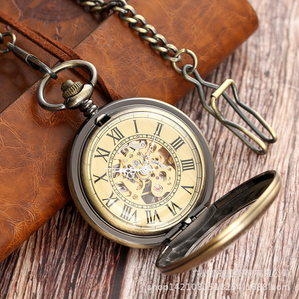 Wholesale Flip cover vintage carved magnifying glass mechanical pocket watch