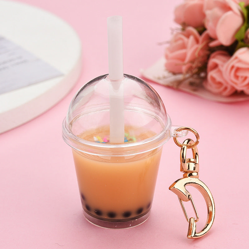 Wholesale Resin Mini Pearl Milk Tea Cup Keychain