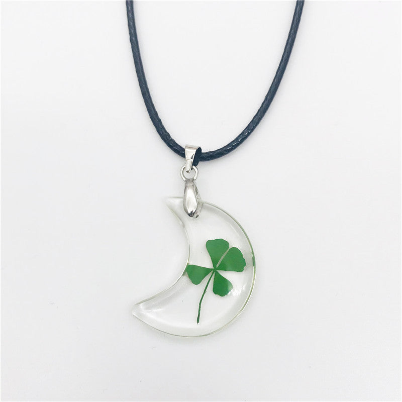 Wholesale 10pcs Natural Resin Glue Four-leaf Clover Dried Flower Necklace