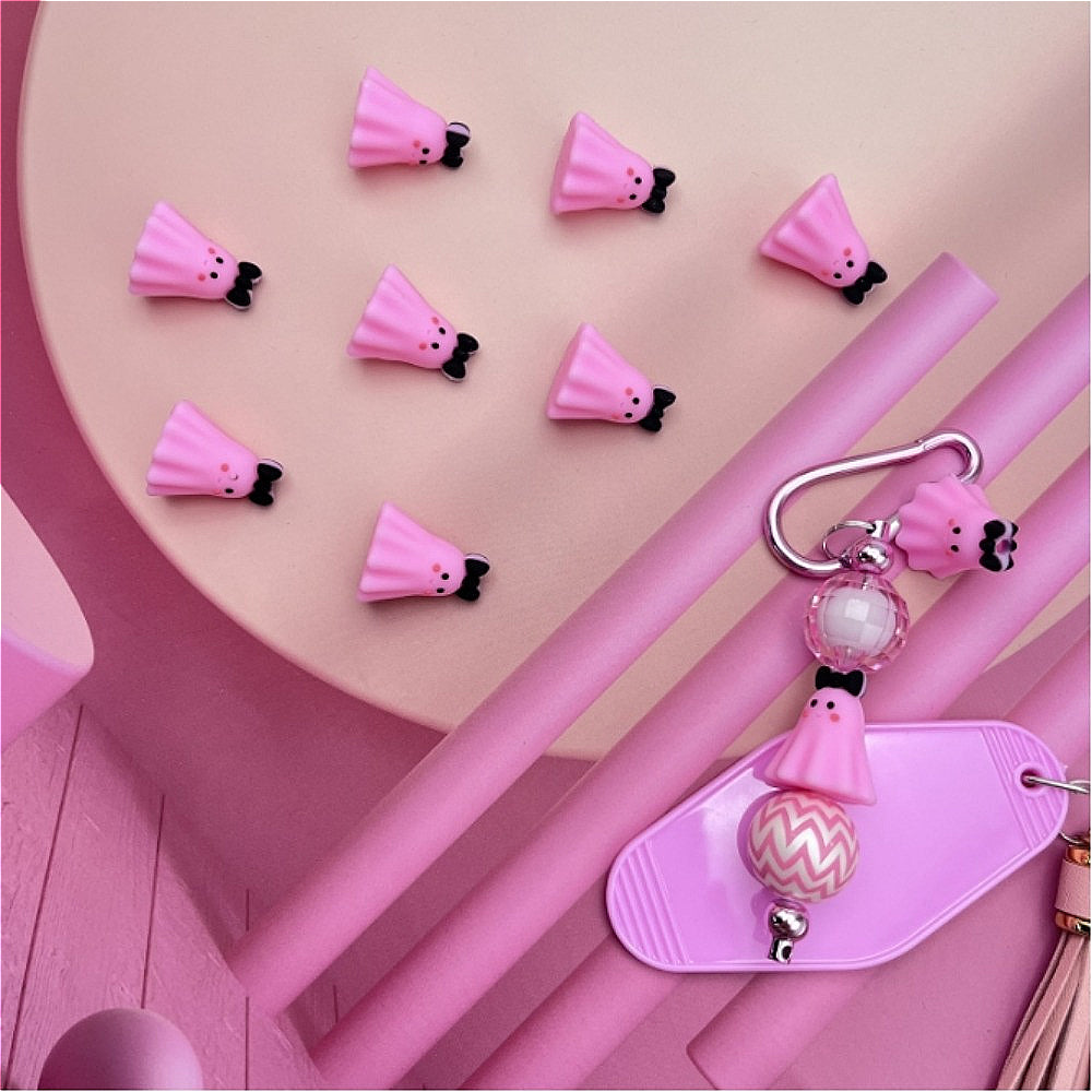 Wholesale 10pcs Cartoon 3D Cute Pink Ghost Yellow Villain Silicone Beads