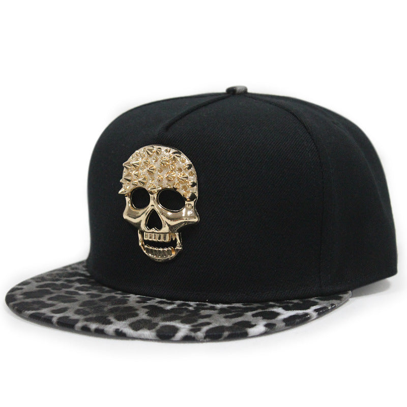 Wholesale  flat brim hat skull rivet hip hop baseball cap men's street dance hat trendy men's and Women's