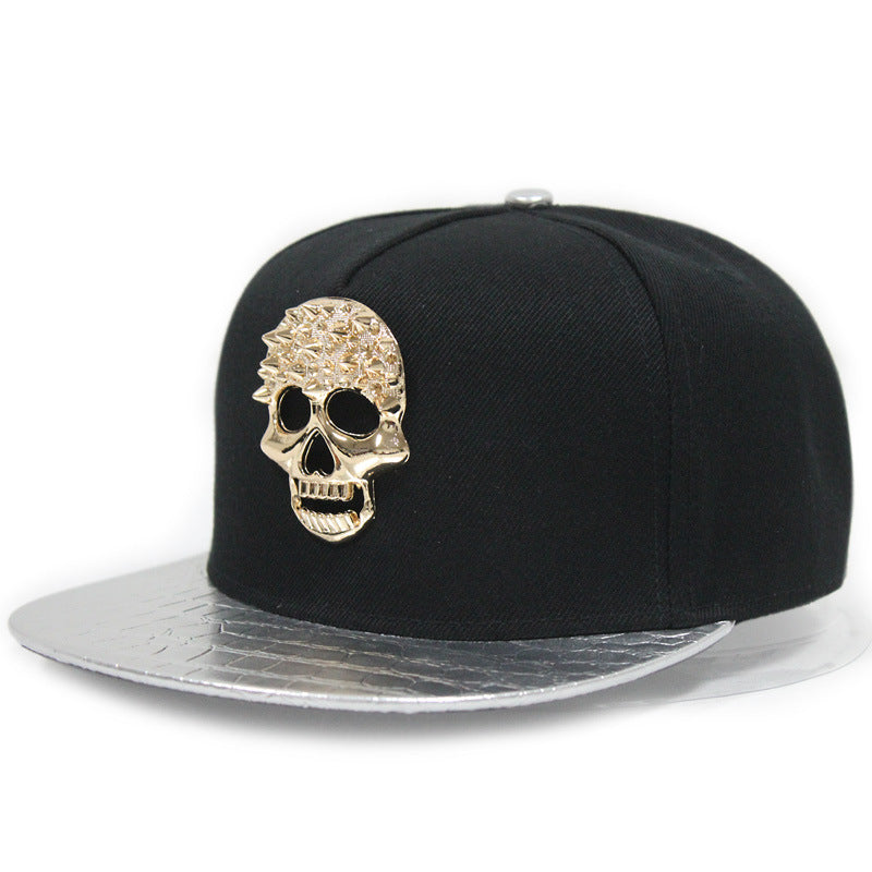 Wholesale  flat brim hat skull rivet hip hop baseball cap men's street dance hat trendy men's and Women's