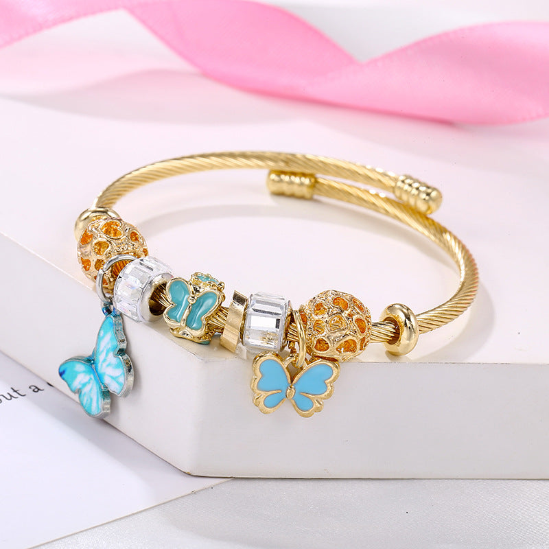 Wholesale Gold Pink Gradient Butterfly Opening Titanium Steel Bracelet