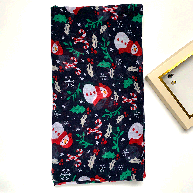 Wholesale Christmas Scarves, Snowman Printed Balinese Scarf