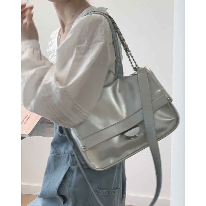 Wholesale Niche Design Silver Pleated Soft Leather Tote Shoulder Crossbody Bag