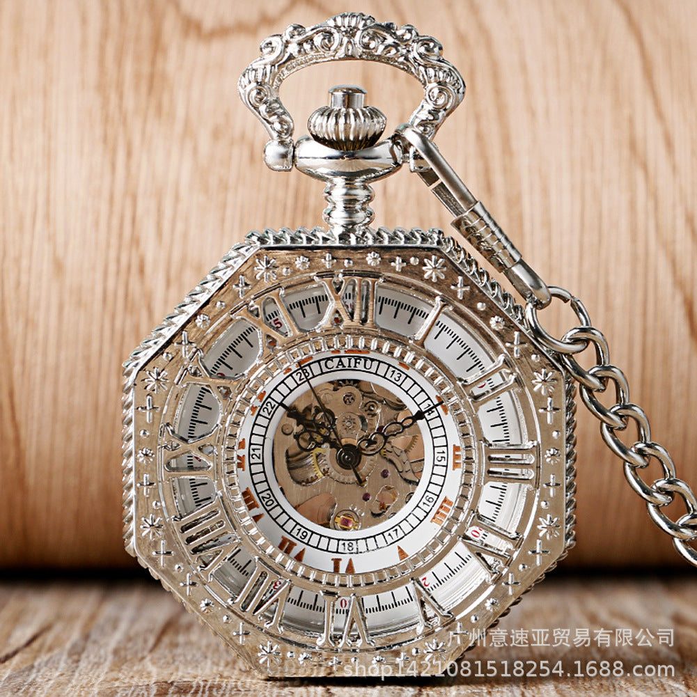 Wholesale Engraved dual display Roman octagonal manual vintage mechanical watch