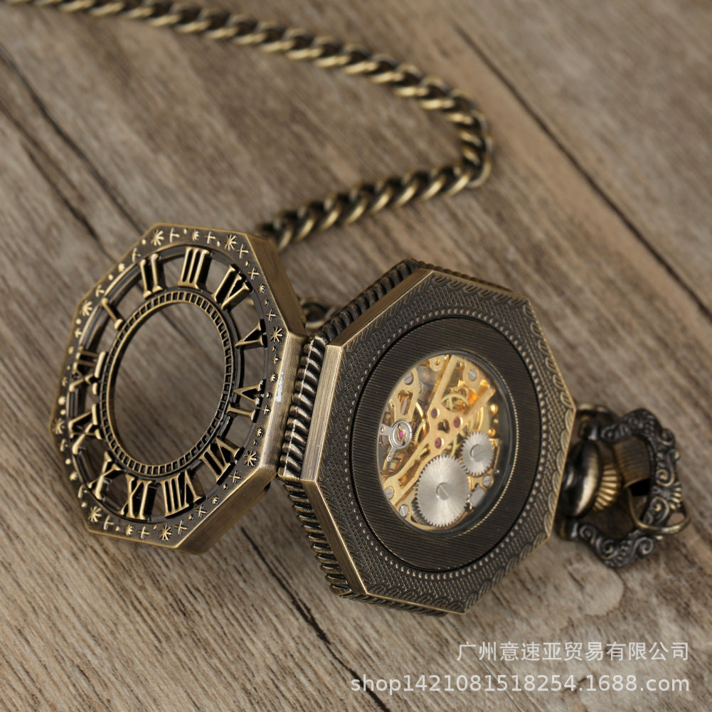 Wholesale Engraved dual display Roman octagonal manual vintage mechanical watch